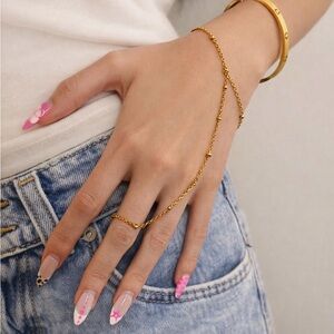 Gold Chain Bracelet with Pink Nail Art